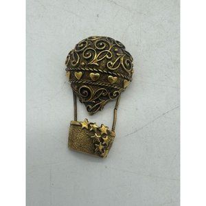 Vintage Hot Air Balloon Brooch Signed NW Gold Tone Hearts Stars